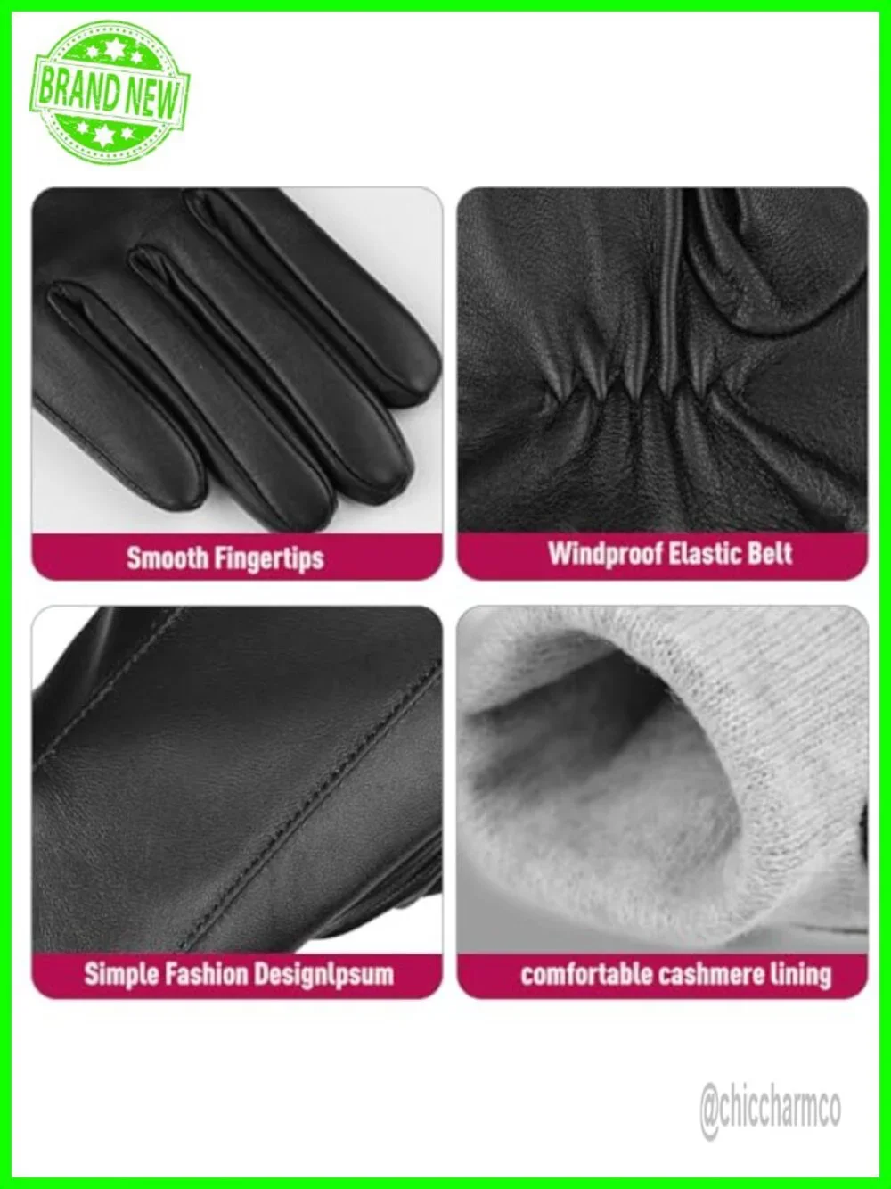 Women's Genuine Sheepskin Leather Gloves with Cashmere Lining, Touchscreen